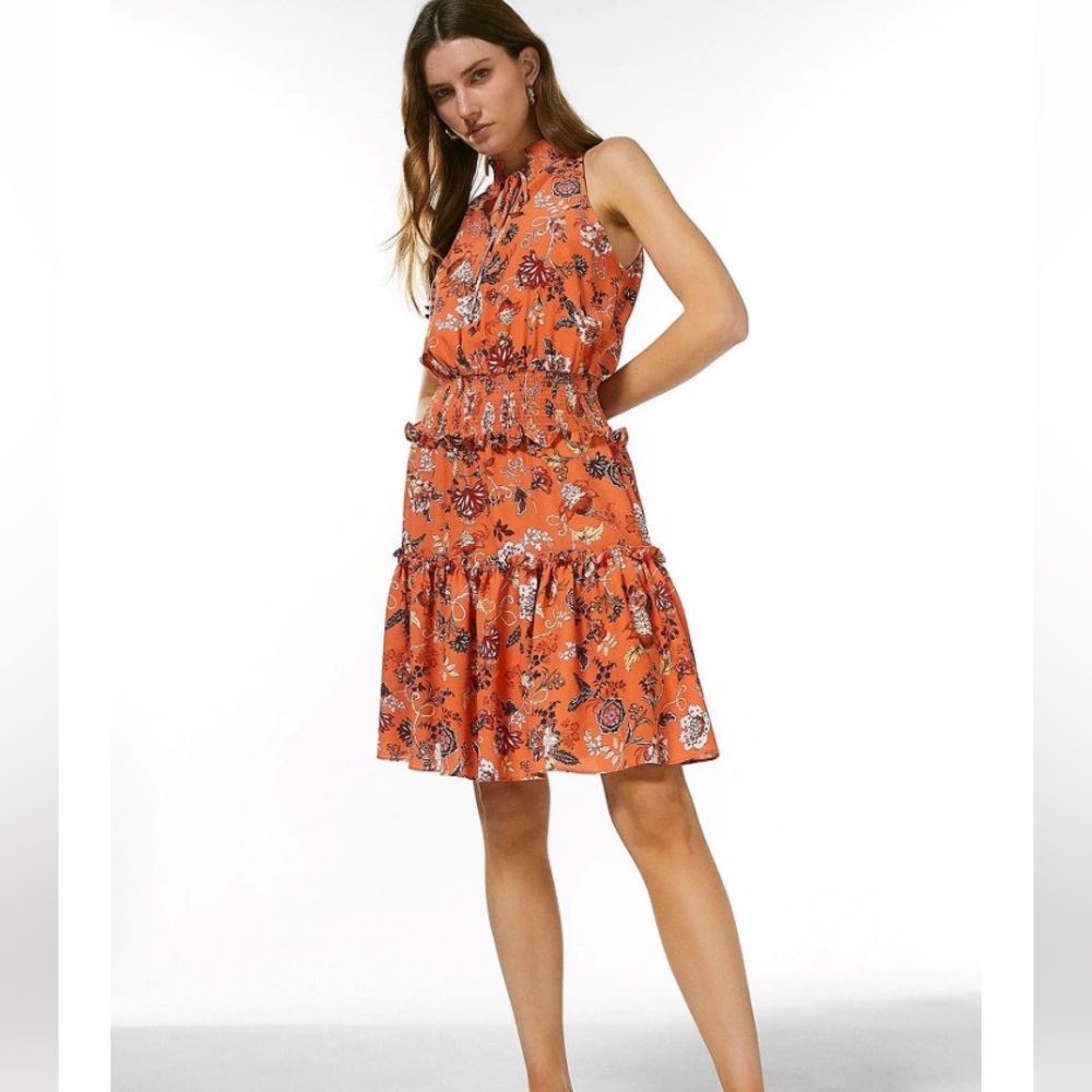 KAREN MILLEN Batik Shirred Waist Halter Dress Size XS
